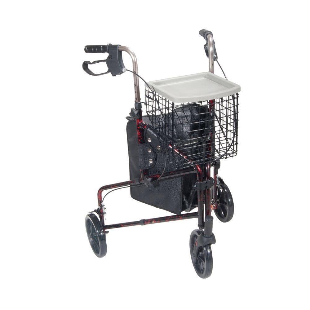 Flame Red 3-Wheel Rollator with Basket