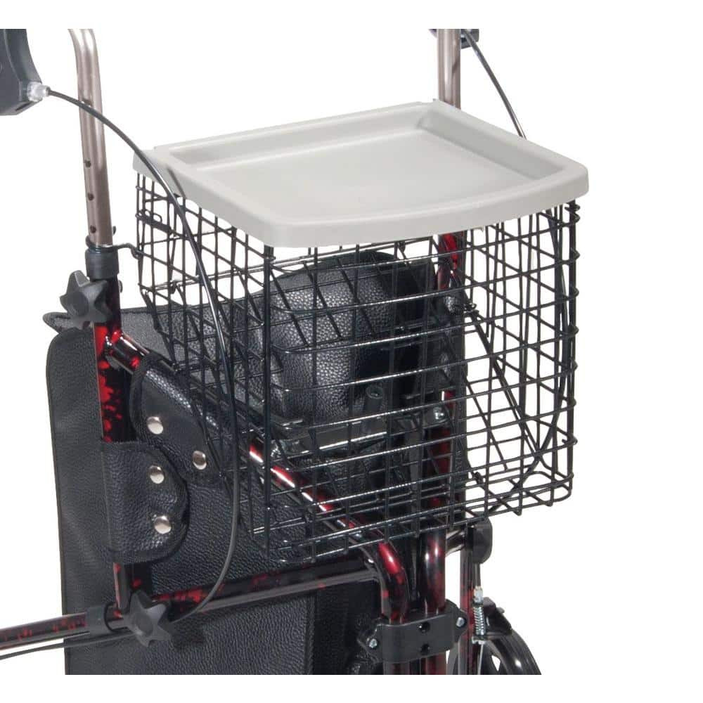 Flame Red 3-Wheel Rollator with Basket