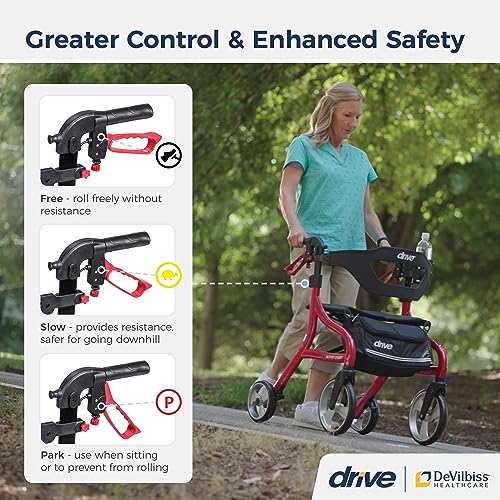 Foldable Rollator Walker with Seat, Lightweight & Red
