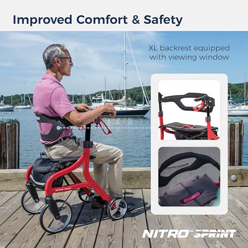 Foldable Rollator Walker with Seat, Lightweight & Red
