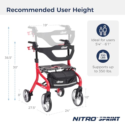 Foldable Rollator Walker with Seat, Lightweight & Red
