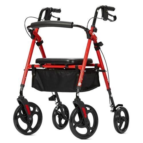 Adjustable Red Rollator Walker with 10" Wheels