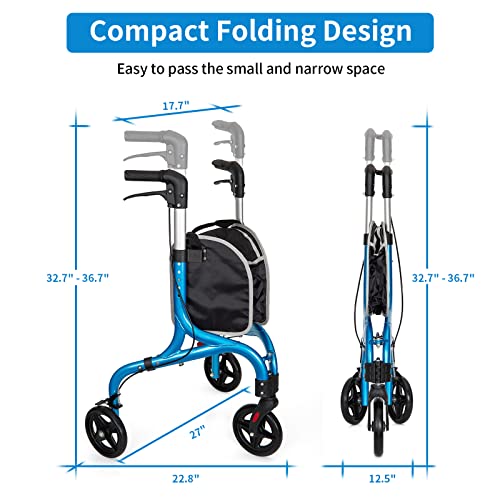 Premium 3 Wheel Rollator Walker - Lightweight & Foldable