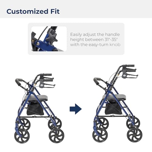 Blue 4 Wheel Rollator Walker - Height Adjustable