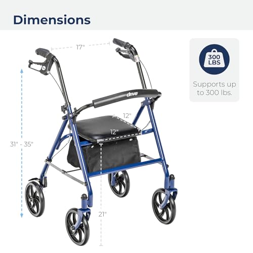 Blue 4 Wheel Rollator Walker - Height Adjustable