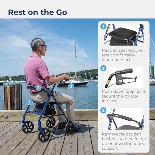 Blue 4 Wheel Rollator Walker - Height Adjustable