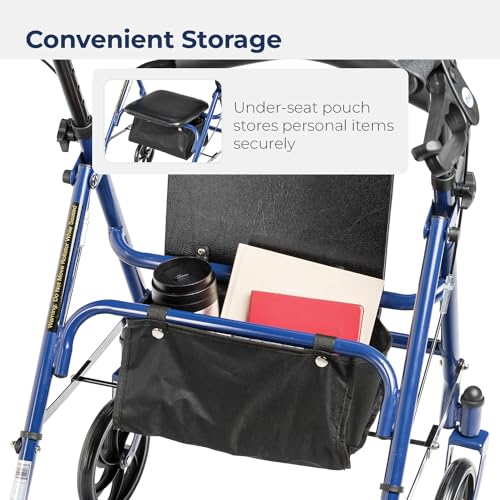 Blue 4 Wheel Rollator Walker - Height Adjustable