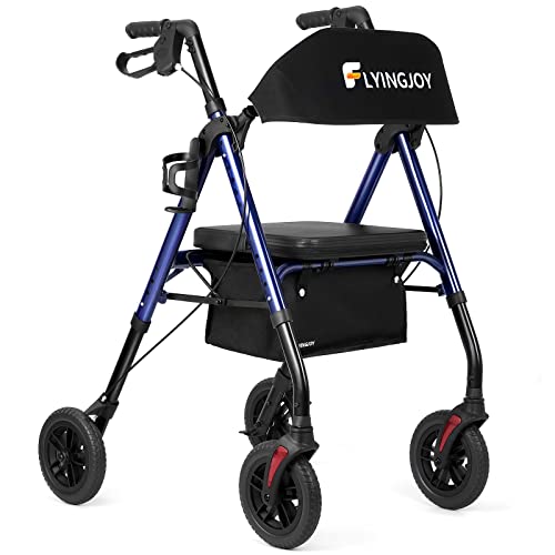 Blue Rollator Walker with Adjustable Seat and Locking Brakes