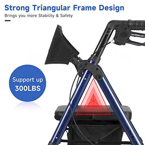 Blue Rollator Walker with Adjustable Seat and Locking Brakes