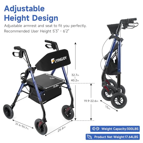 Blue Rollator Walker with Adjustable Seat and Locking Brakes