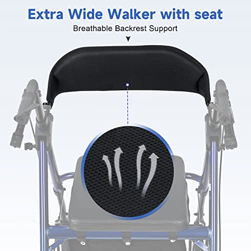 Blue Rollator Walker with Adjustable Seat and Locking Brakes