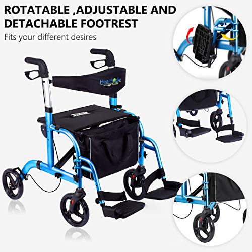 Rollator-Transport Chair for Seniors, Sky Blue