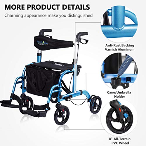 Rollator-Transport Chair for Seniors, Sky Blue