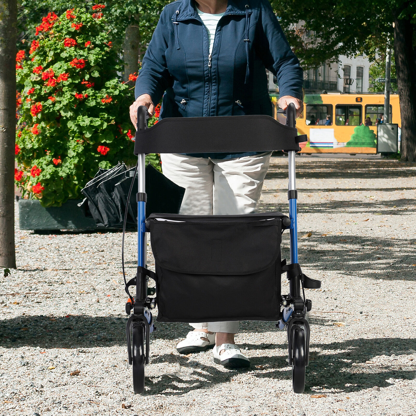 Lightweight Foldable Rollator Walker, Wheels, Seat, Storage Bag