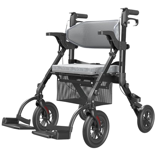 2-in-1 Rollator Wheelchair Combo, Lightweight with Seat