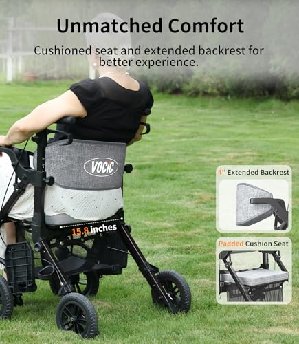 2-in-1 Rollator Wheelchair Combo, Lightweight with Seat