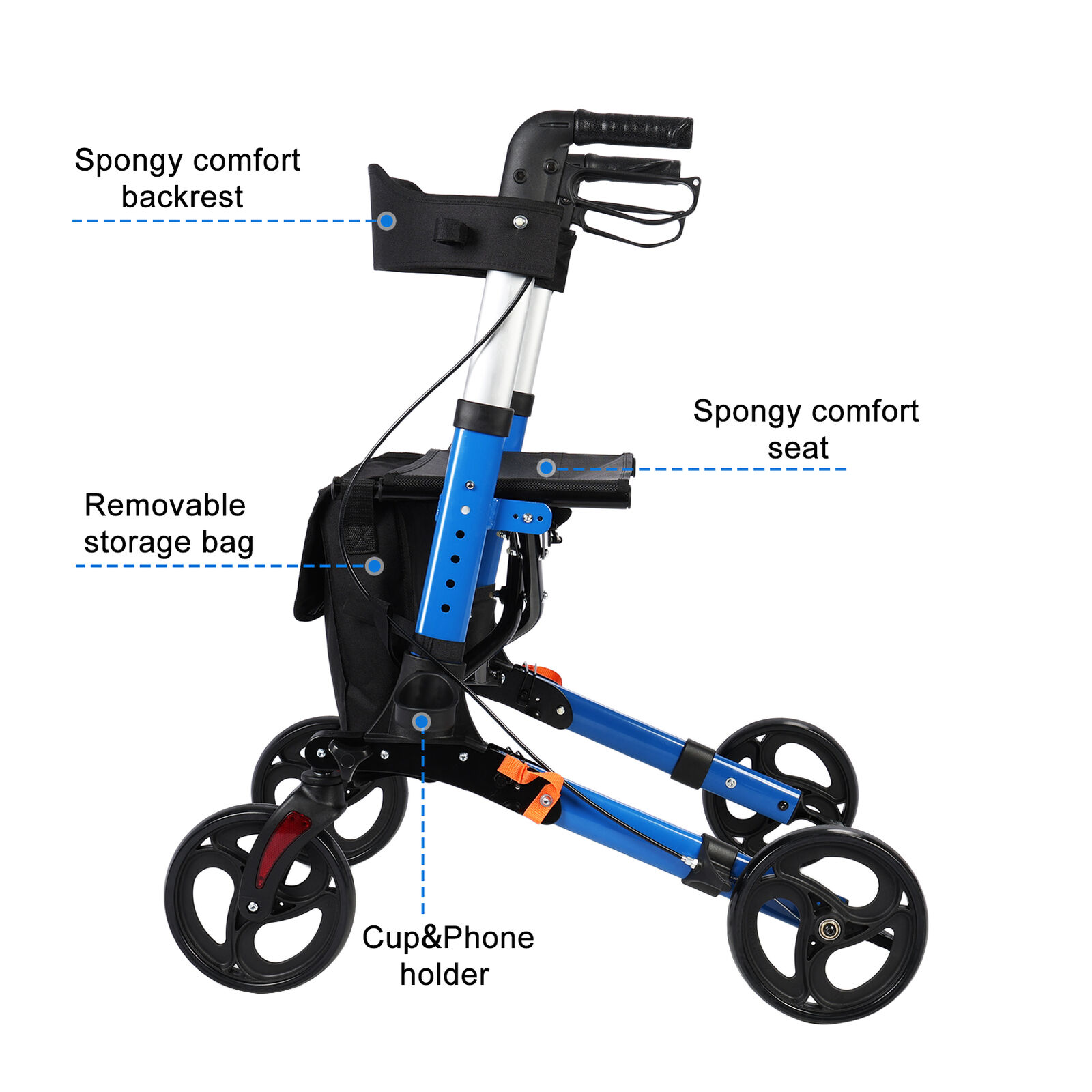 Lightweight Foldable Rollator Walker, Wheels, Seat, Storage Bag