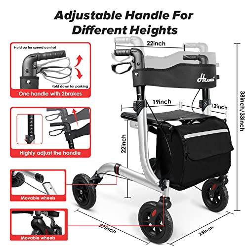 Henmnii Lightweight Rollator Walker with Seat for Seniors