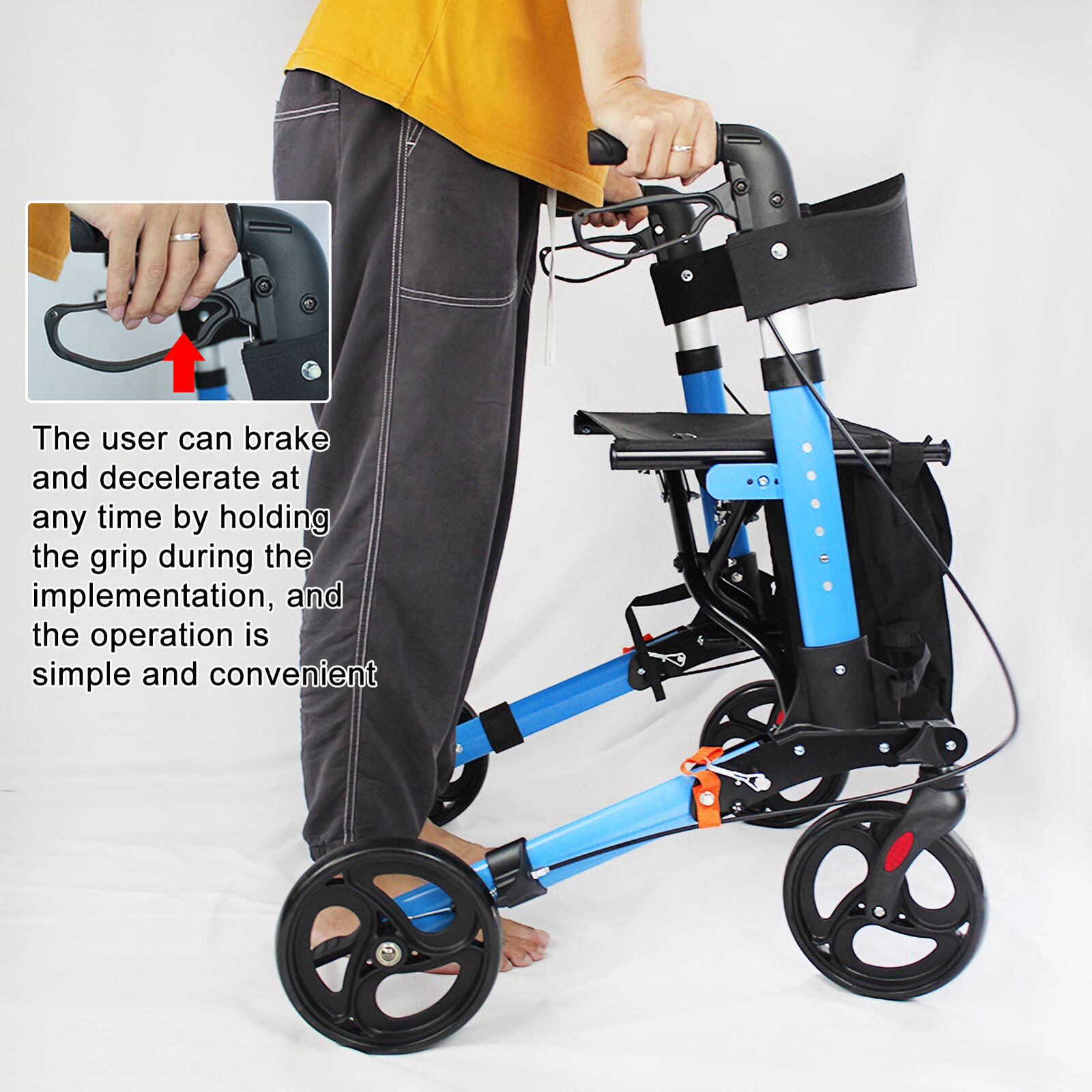 Lightweight Foldable Rollator Walker, Wheels, Seat, Storage Bag