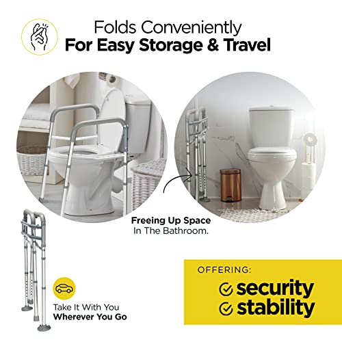 Adjustable Toilet Safety Rail with Handles - Heavy-Duty, Stand-Alone