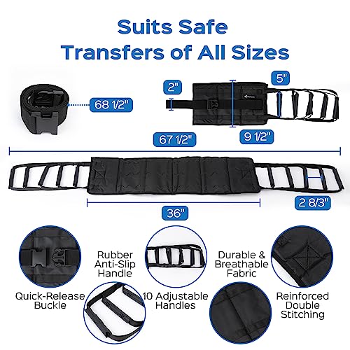 Senior Care Transfer Sling: 10-Handle Mobility Belt