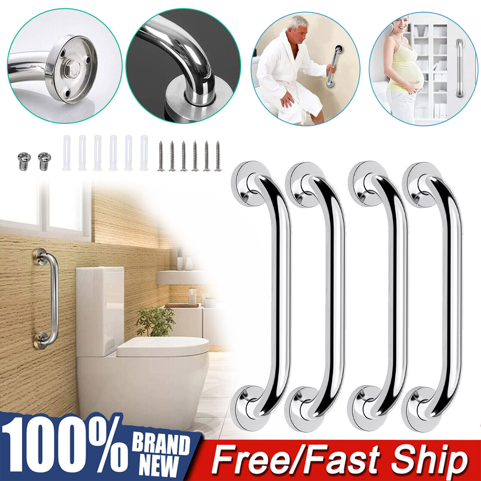 Set of 4 Shower Grab Bars for Seniors