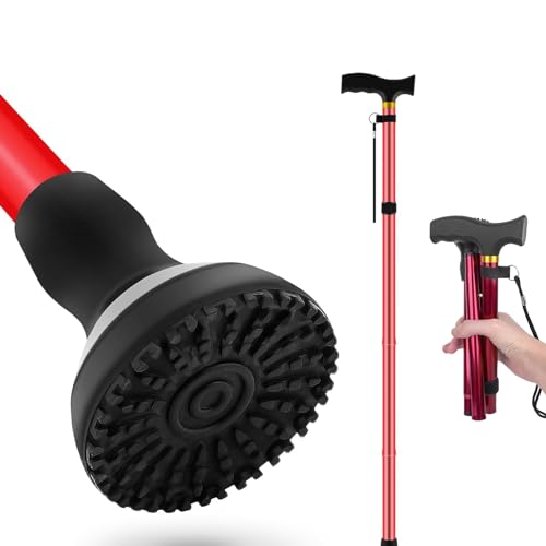 Red Foldable Walking Cane for Senior Men & Women