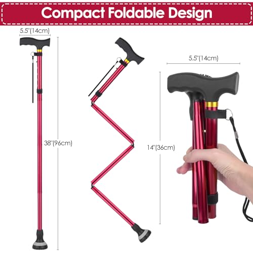 Red Foldable Walking Cane for Senior Men & Women