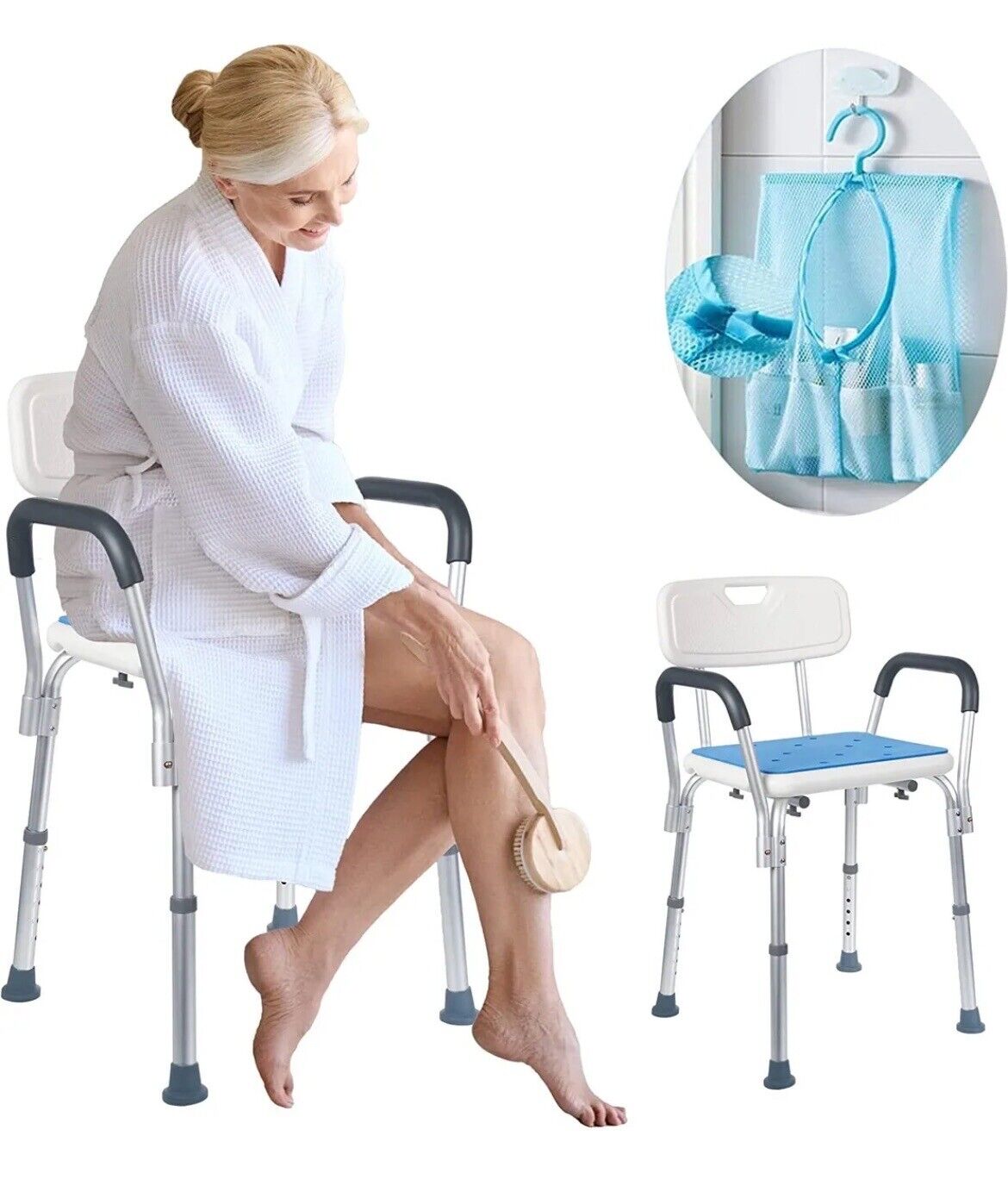 Medokare- Shower Chair With Back- Padded Shower Seat With Handles+ Bag- NEW!!