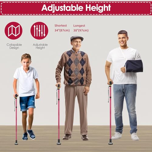 Red Foldable Walking Cane for Senior Men & Women