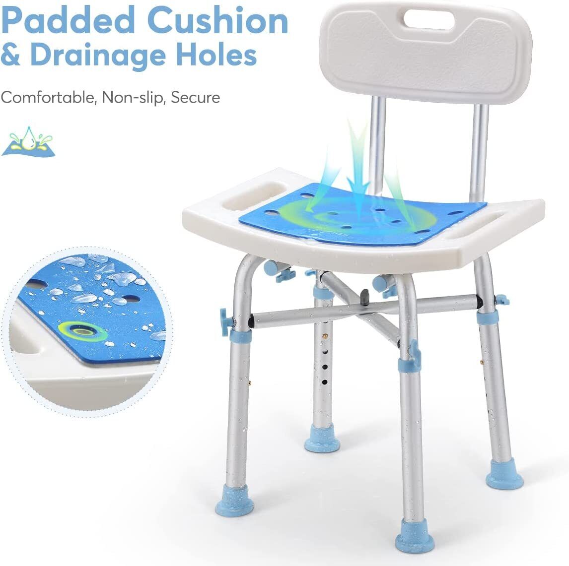OasisSpace Heavy Duty Shower Chair with Back Medical Tool Bench Bath Seat 500lb