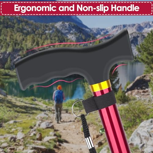 Red Foldable Walking Cane for Senior Men & Women