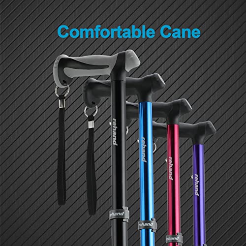 Rehand All Terrain Walking Cane, Colorful Foldable Walking Sticks for Seniors & Adults, Pivot Tip and Heavy Duty Mobility Aid, Collapsible Cane for Men & Women (Natural Black)