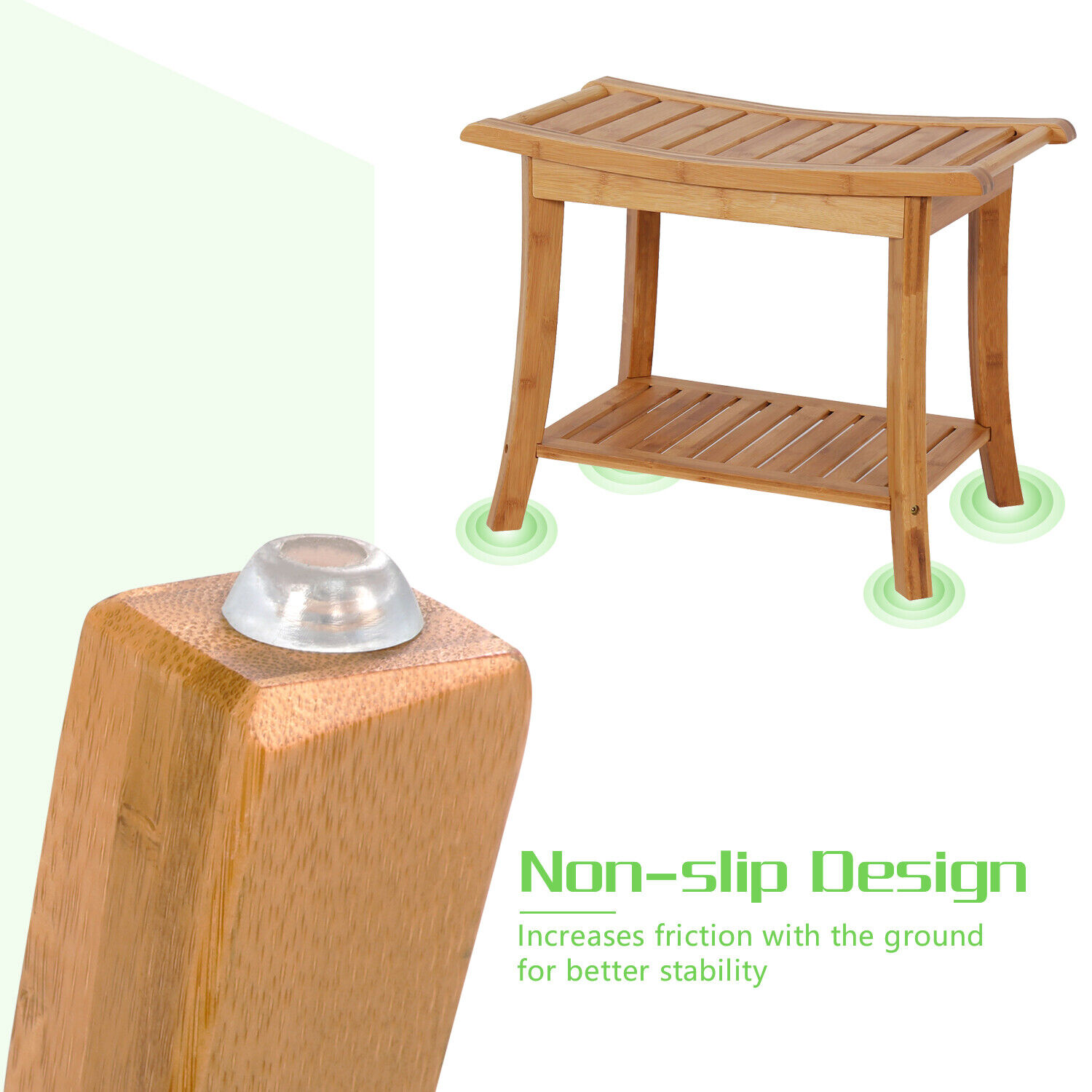 Bamboo Shower Seat Bench Bathroom Spa Bath Chair Organizer Stool Storage Shelf