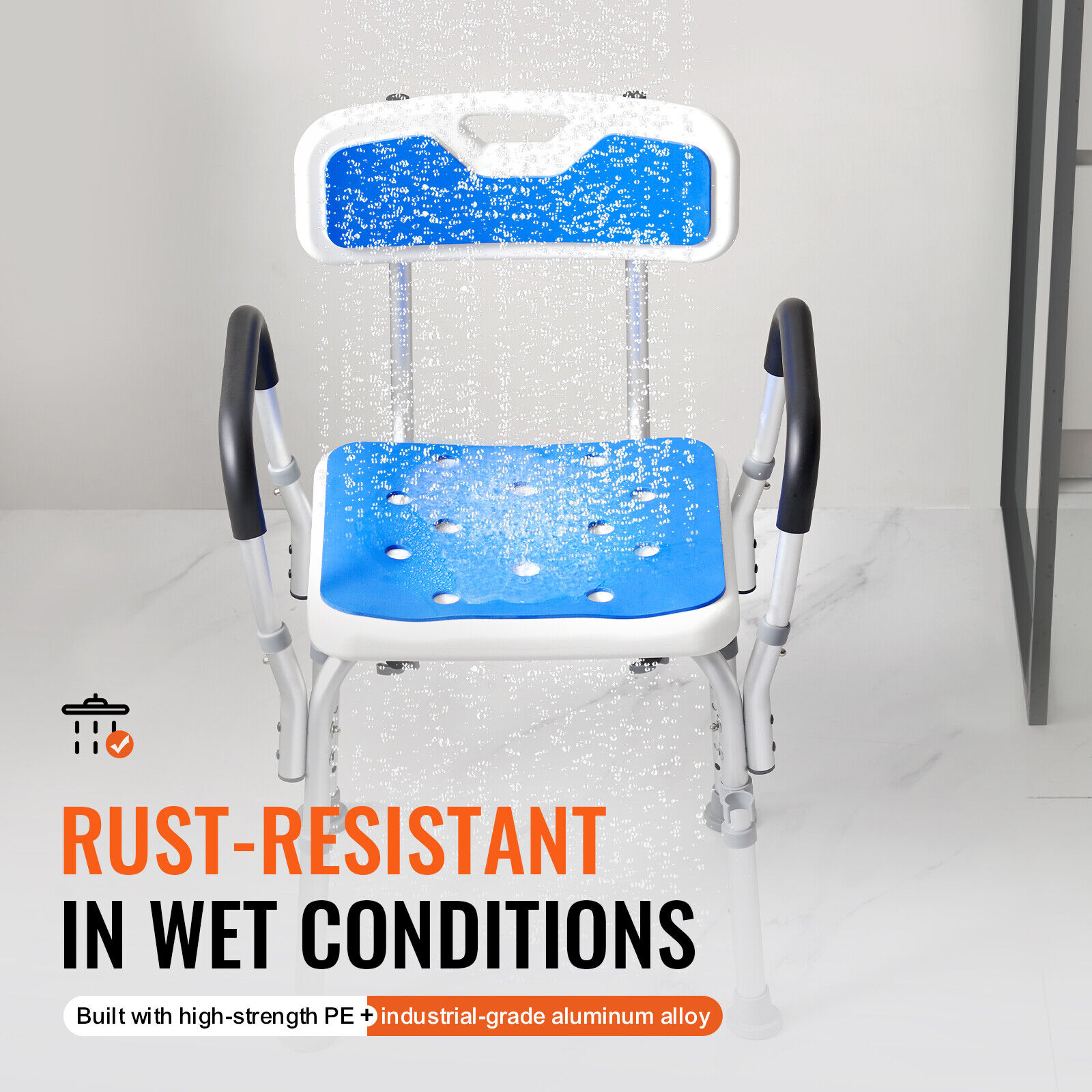 VEVOR Shower Chair Bath Bench Arms Back for Inside Tub Adjustable Height 400lbs