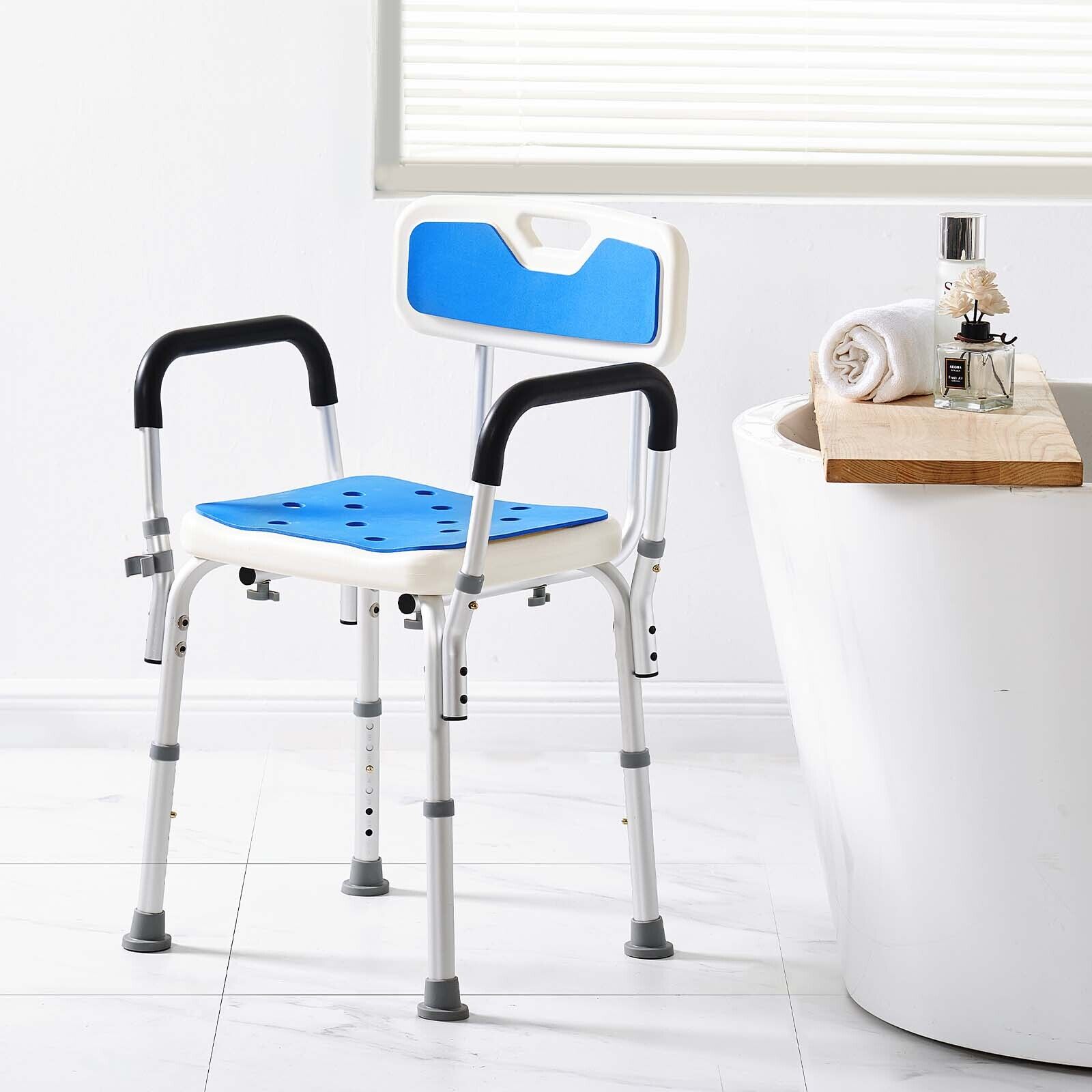 VEVOR Shower Chair Bath Bench Arms Back for Inside Tub Adjustable Height 400lbs