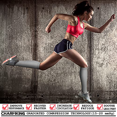 CHARMKING Compression Socks for Women & Men Circulation (4 Pairs) 15-20 mmHg is Best Support for Athletic Running Cycling (L/XL,Multi 02)
