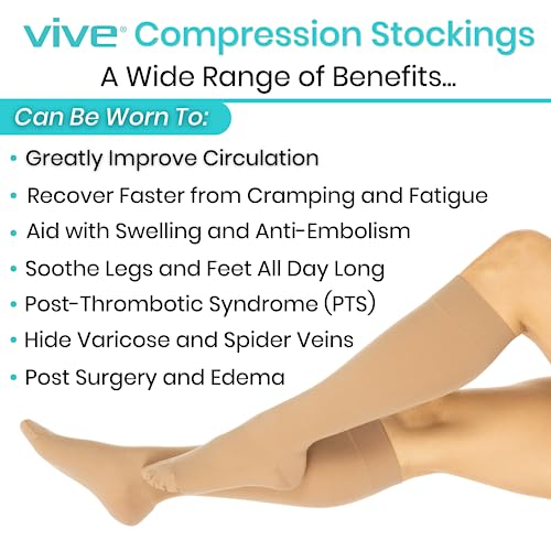 Vive Compression Stockings for Women , Men | 15 - 20 mmHg Medical Compression Support for Varicose Veins - Ultra Sheer TED Style Hose- Knee High for Swelling, Soreness, Maternity, Pregnancy, Nurses