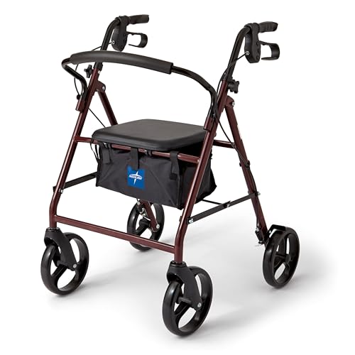 Medline Folding Rollator Walker: 8" Wheels, 350 lb Capacity