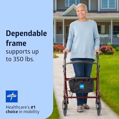 Medline Folding Rollator Walker: 8" Wheels, 350 lb Capacity