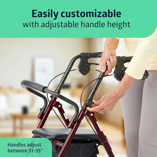 Medline Folding Rollator Walker: 8" Wheels, 350 lb Capacity
