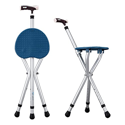 Height-Adjustable Senior Walking Cane Chair with LED, Blue