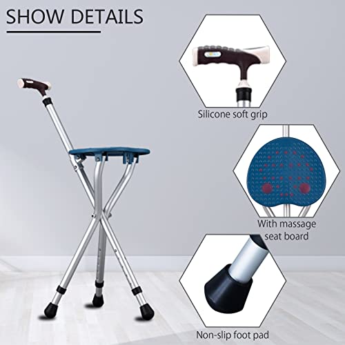 Height Adjustable Senior Walking Cane with Seat