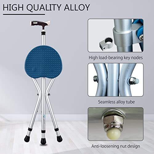 Height Adjustable Senior Walking Cane with Seat