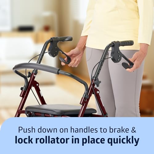 Medline Folding Rollator Walker: 8" Wheels, 350 lb Capacity