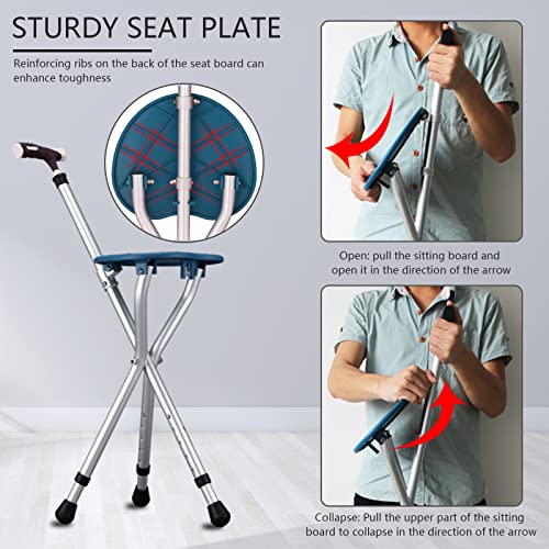 Height Adjustable Senior Walking Cane with Seat