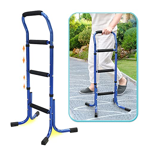 Stand Assist Walking Cane Sticks for Seniors Balance Mobility Daily Living Aids with 4 Prong Elderly Toilet Bars to Help Get Up Adjustable Couch Chairs Standing Support for Adults, Women, Men (Blue)