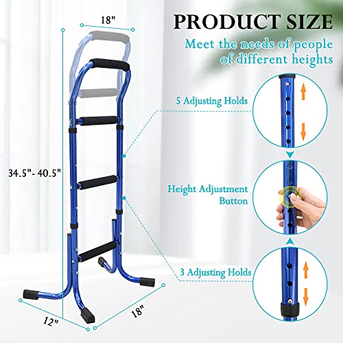 Stand Assist Walking Cane Sticks for Seniors Balance Mobility Daily Living Aids with 4 Prong Elderly Toilet Bars to Help Get Up Adjustable Couch Chairs Standing Support for Adults, Women, Men (Blue)