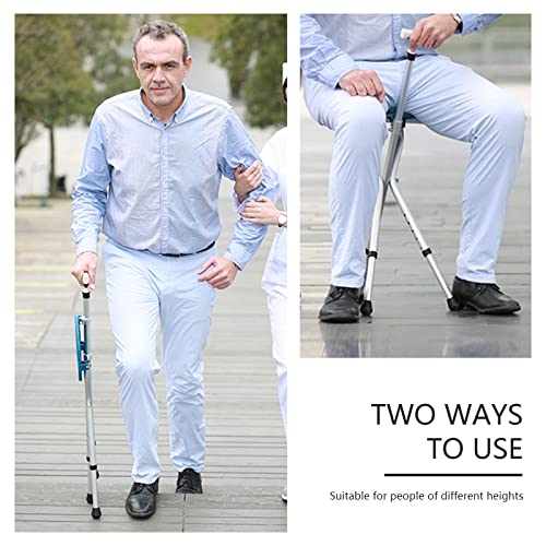 Height Adjustable Senior Walking Cane with Seat