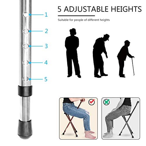 Height Adjustable Senior Walking Cane with Seat